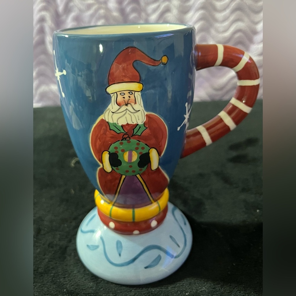 Ganz Tall Christmas Mug Santa And Snowflakes Holds 10 Ounces See Pics